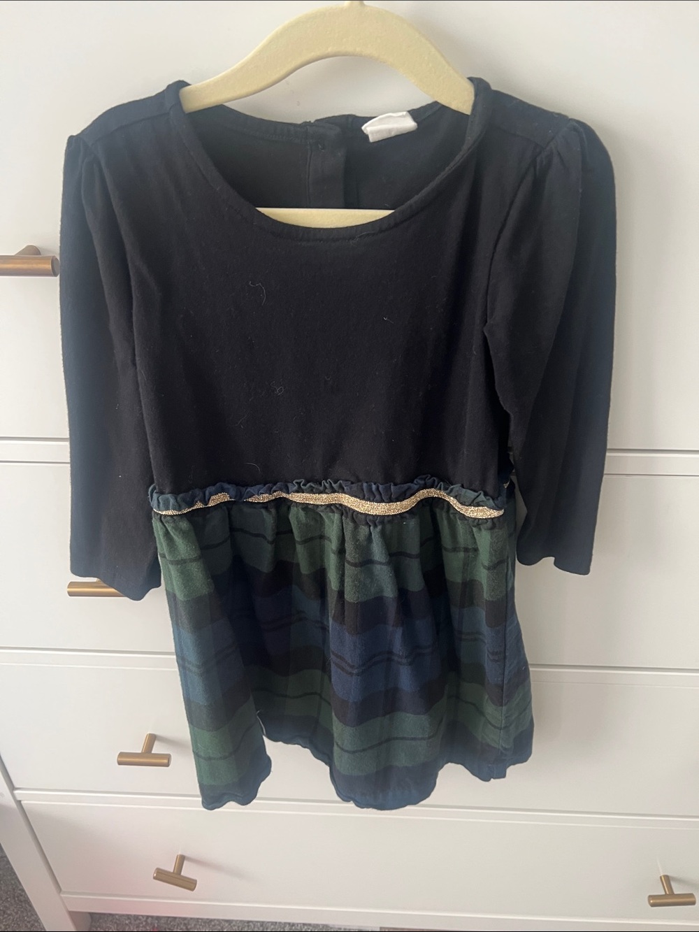 GAP Black Top with Green & Blue Plaid Skirt Girls Dress